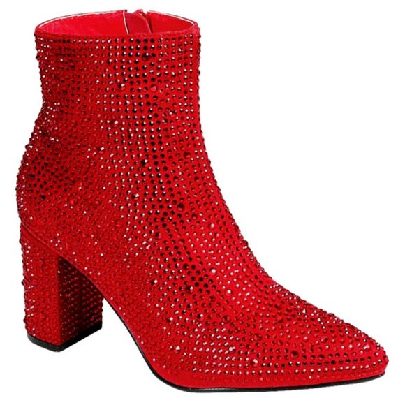 Shoes - New Women Red Rhinestone Blingy Pointed Toe Ankle Boots Booties